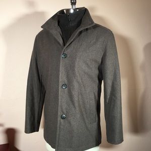 NWOT London Fog Wool High Neck Pea Coat Grey Brown medium